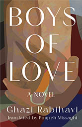 Boys of Love: a painting of a pair of hands holding each other with the title written in thin white text atop the image.